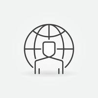 Man with Earth globe vector concept icon in thin line style