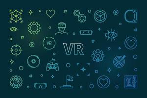 VR concept colored horizontal illustration in thin line style vector