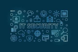 IT Security vector concept outline blue horizontal illustration