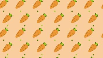 Pattern background with orange carrots. Carrot vegetable animation. Cute pattern animation with carrot. Healthy food background. 4K seamless loop video footage