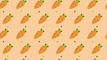 Pattern background with orange carrots. Carrot vegetable animation. Cute pattern animation with carrot. Healthy food background. 4K seamless loop video footage