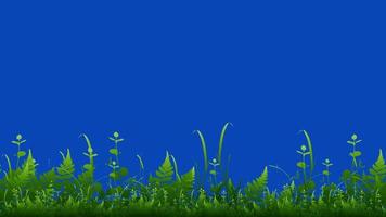 Animated cartoon background. Looped animation of grass. Video animation with grass leaves growing and moving in the wind. Flat footage. side view. 4K seamless loop video footage