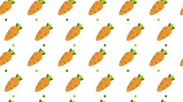 Pattern background with orange carrots. Carrot vegetable animation. Cute pattern animation with carrot. Healthy food background. 4K seamless loop video footage