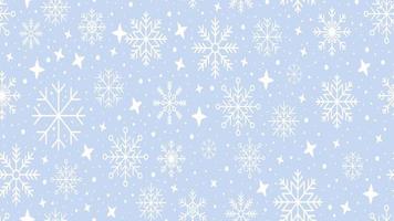 Seamless pattern with snowflakes on a blue background. Winter background with snowflakes. Loop animation 4K video