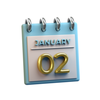 Monatskalender 02. Januar 3D-Rendering png