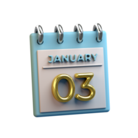 Monatskalender 03. Januar 3D-Rendering png