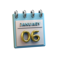 Monthly Calendar 06 January 3D Rendering png