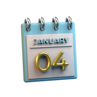 Monthly Calendar 04 January 3D Rendering png