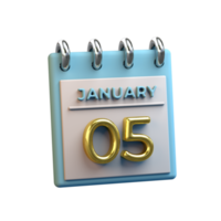 Monthly Calendar 05 January 3D Rendering png