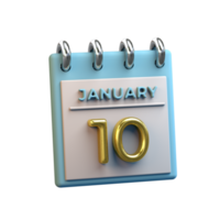 Monthly Calendar 10 January 3D Rendering png