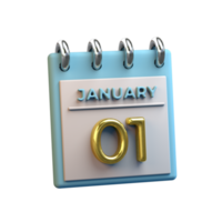 Monatskalender 01. Januar 3D-Rendering png