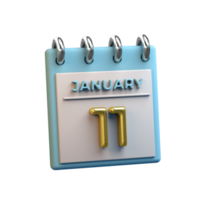 Monatskalender 11. Januar 3D-Rendering png