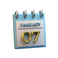 Monthly Calendar 07 January 3D Rendering png