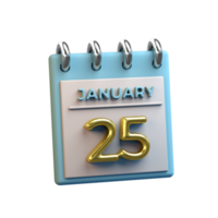 Monthly Calendar 25 January 3D Rendering png