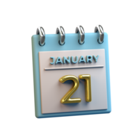 Monthly Calendar 21 January 3D Rendering png