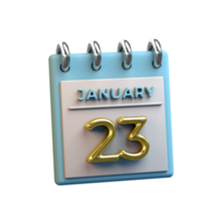 Monthly Calendar 23 January 3D Rendering png