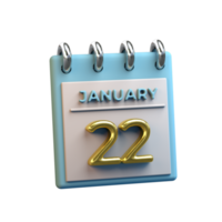 Monthly Calendar 22 January 3D Rendering png
