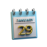 Monthly Calendar 29 January 3D Rendering png