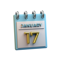 Monthly Calendar 17 January 3D Rendering png