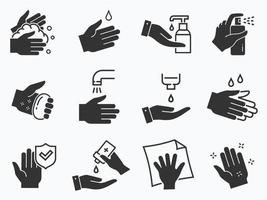 Hand washing icons set. Black vector illustration.