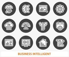 Business Intelligence icon set. Vector illustration. Round button.