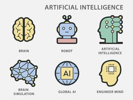 iconos de inteligencia artificial para diseño gráfico y web. vector