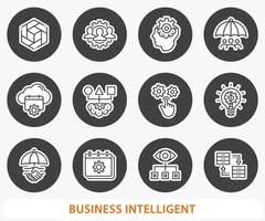 conjunto de iconos de inteligencia empresarial. ilustración vectorial botón redondo. vector