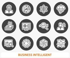 Business Intelligence icon set. Vector illustration. Round button.