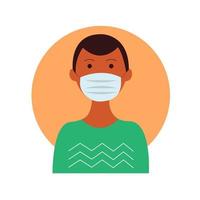 Man wearing mask preventing covid vector icon