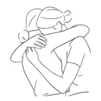 Line art minimal of lesbian hugging together in hand drawn love concept for decoration, doodle style, LGBTQ vector