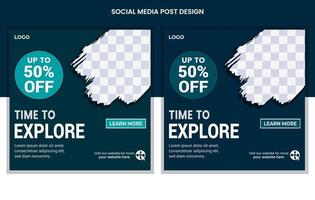 Explore the world social media posts design free, Travelling web post color variation template vector