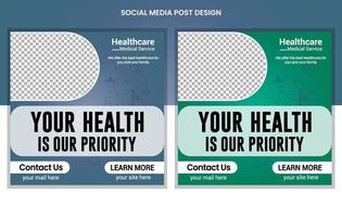 Medical Healthcare social media posts design, business web banners color variation template, Set of Editable square post template vector