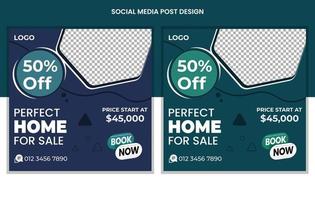 Real Estate social media posts design, business web banners color variation template, Set of Editable square post template vector