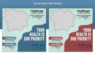 Medical Healthcare social media posts design, business web banners color variation template, Set of Editable square post template vector