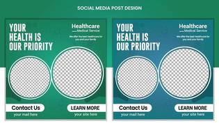 Medical Healthcare social media posts design, business web banners color variation template, Set of Editable square post template vector