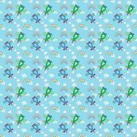 Vector seamless repeat pattern, blue and green airplane flying on blue sky with clouds and rainbow, random elements for fashion clothing fabric textiles, wallpaper, paper wrapping