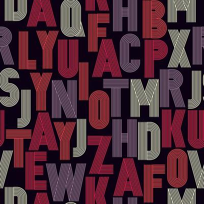 Retro stripes funky fonts seamless pattern.