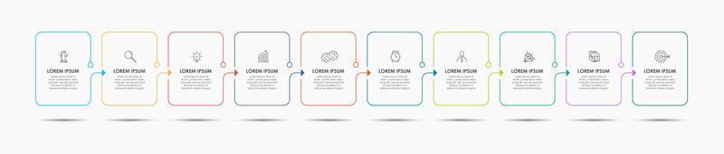 plantilla de infografía empresarial. Línea de tiempo con 10 pasos, opciones e íconos de marketing. Infografía lineal vectorial con dos elementos conectados en círculo. puede ser utilizado para la presentación. vector