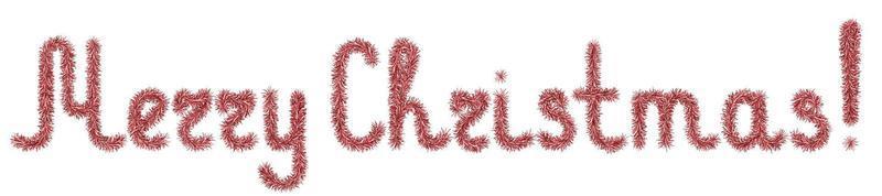 Red tinsel. Merry Christmas. Lettering from a holiday decoration. Fluffy lettering. vector