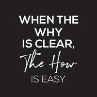 Inspirational Quotes on black background - When the why is clear, the how is easy vector