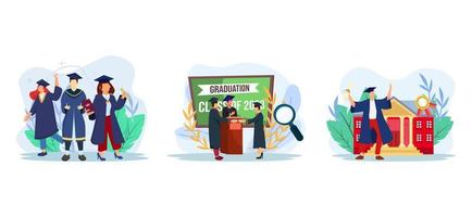 Graduation Event Activity Flat Bundle Design vector