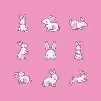 linda colección de iconos planos de conejo vector