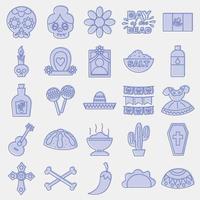 Icon set day of the dead. Day of the dead elements. Icons in two tone style. Good for prints, posters, flyer, party decoration, greeting card, etc. vector