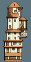 illustration of house tower in hand drawn cartoon concept style vector