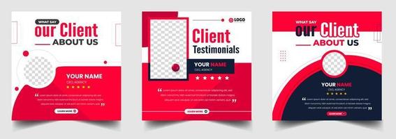 Customer feedback testimonial social media post web banner template. client testimonials social media post banner design template with red color vector