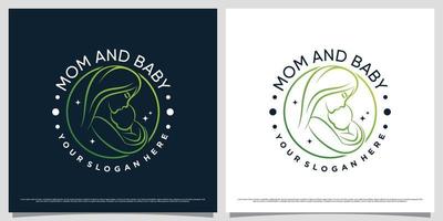 Creative mom and baby logo design template with emblem style concept vector