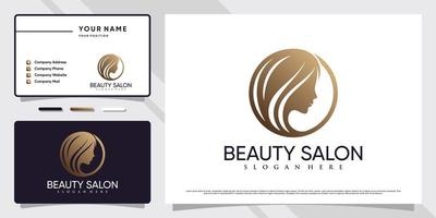 diseño de logotipo de mujer de belleza para spa de salón con elemento creativo y plantilla de tarjeta de visita vector