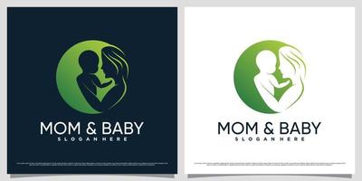 Mom and baby logo design template with negative space concept and creative element vector