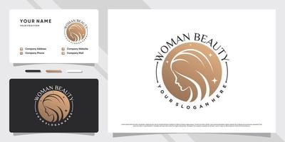 Beauty women logo design with emblem style concept and business card template vector
