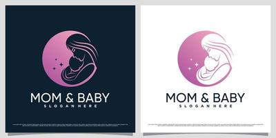 Mom and baby logo design template with negative space concept and creative element vector